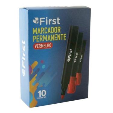 Imagem de Marcador Permanente Vermelho Chanfrado Caixa com 10 - First Brasil