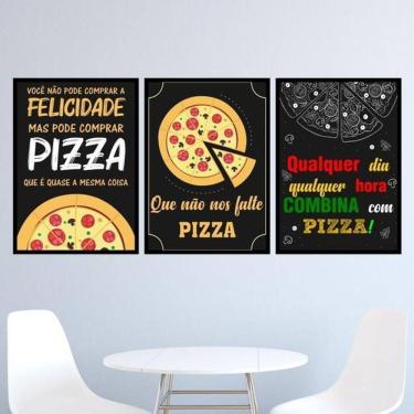 Imagem de Kit 3 Quadros Frases Pizza 45X34Cm - Com Vidro Moldura Preta