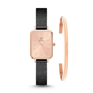 Imagem de Relógio Feminino Quadrado Casual New Port Com Bracelete Rose-Feminino