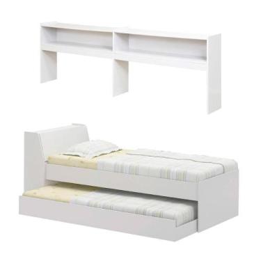 Imagem de Cama Solteiro Bicama Com Estante Ditália Bb-28-29 Branco - DITÁLIA MÓV