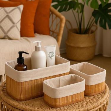 Imagem de Cesto Organizador em Bambu com 3 para Casa Decoração Boho - TOP RIO