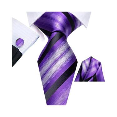 Imagem de Conjunto De Gravata Masculina Com Listras Florais Roxas, Lenço De Bols
