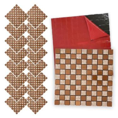 Imagem de Pastilha De Vidro Autocolante Kit 16 Uni Parede Lavabo Box Banheiro Sala Decorativa Facil Aplicacao Requintada Moderna