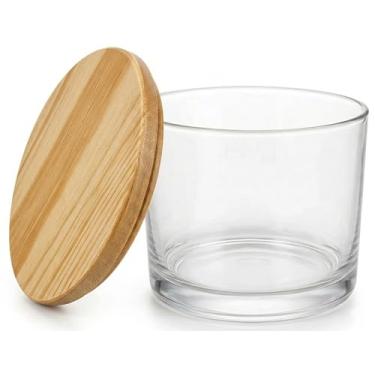 Imagem de Conjunto de 8 potes de vidro Patê 156 ml para velas artesanais, com tampa em madeira