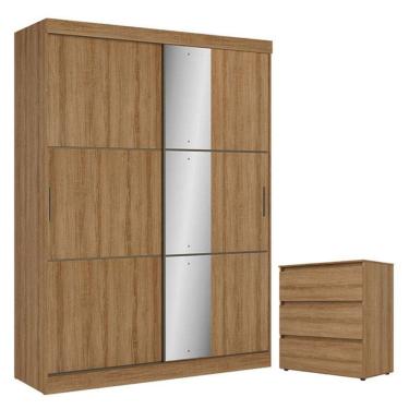 Imagem de Guarda Roupa Casal Comfort Glass 2 Portas Almendra Acetinado e Cômoda Gaveteiro Condessa Capuccino - THB