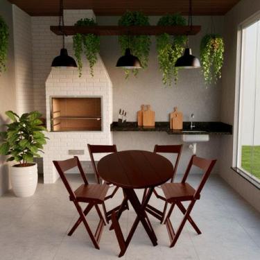 Imagem de Kit Bistrô Redondo Eucalipto Dobrável com 4 Banqueta Madeira cor: Imbu