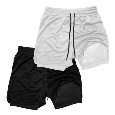 Imagem de Kit 2 Shorts Treino Dry Térmico 2 em 1 com Bolso para Cel. e Porta-Toalha Calção Fitness Academia-Masculino