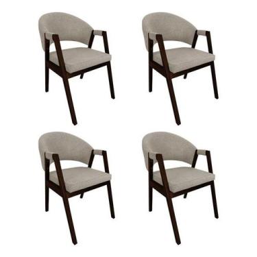 Imagem de Kit 4 Cadeiras de Jantar Madeira Maciça Helen Tecido Linho Cor da Estr