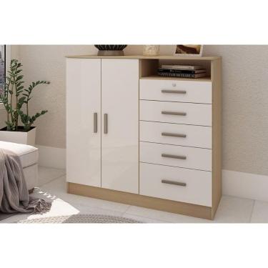 Imagem de Cômoda Guatemala 5 Gavetas em MDF com Puxador Plástico Branco