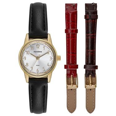 Imagem de Relógio MONDAINE kit feminino couro dourado 32714LPMKDH3