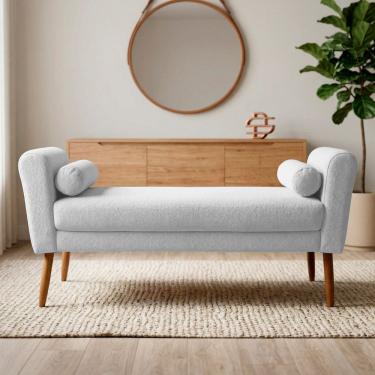 Imagem de Puff Recamier Estofado para Quarto Itália 100cm com Pés Palito Bouclê Branco - Desk Design