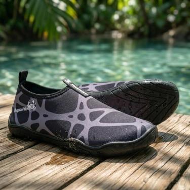 Imagem de Sapatilha Aquática Masculina Cinza Neoprene Híbrida Solado Tratorado Resistente Esportiva Proteção-Masculino