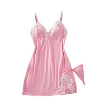 Imagem de Camisola Sexy De Renda Com Decote Em V Profundo Na Cor Roxo Claro, Con