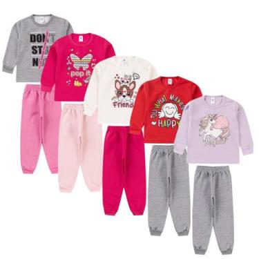 Imagem de KIT 4 Conjunto de Inverno Com Capuz Moletom Infantil Menina Calça + Ca