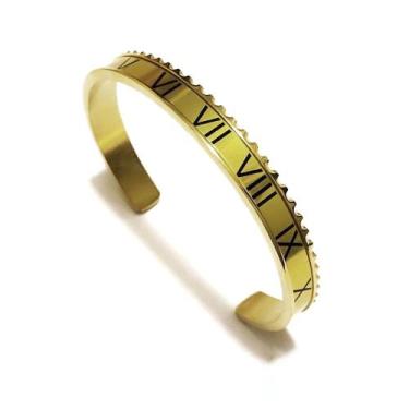 Imagem de Bracelete masculino dourado aço inoxidável banhado ouro/ Pulseira ouro