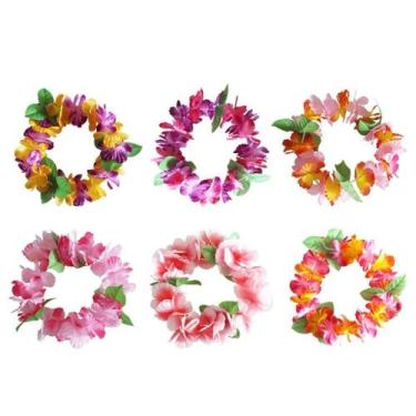 Imagem de Conjunto De Colar E Pulseira De Flores Coloridas Para Praia Havaiana 6