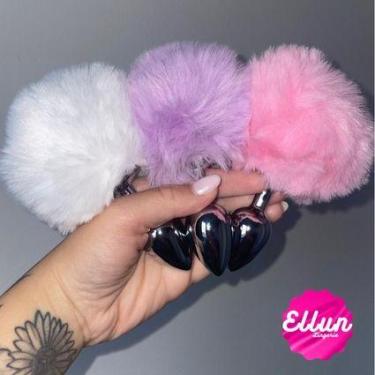 Imagem de Plug anal de aço prata com pompom - sexy import, P, Lilás