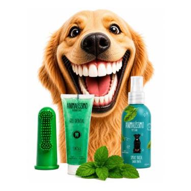 Imagem de Kit Higiene Bucal Anti Bafo Creme Dental Dedeira Cachorro - Animalissi