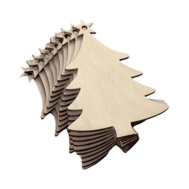 Imagem de Ornamentos De Madeira Em Forma De Árvore De Natal 10 Peças Pingentes D
