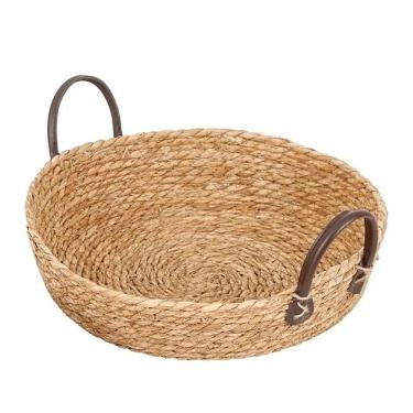 Imagem de Fruteira Centro Mesa Decorativa U2.0359006.L2057 Acondicionamento de Frutas Palha Rústica com Alça para Mesa Bege MEK