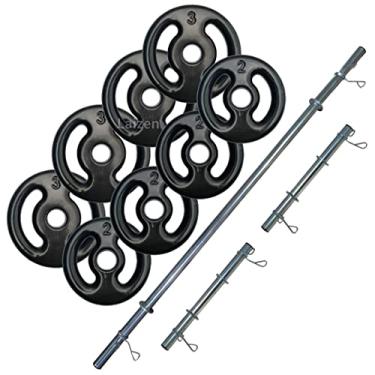 Imagem de Kit Anilhas Emborrachadas (Preta) 20kg + 2 Barras 40cm + Barra 150