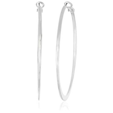 Imagem de NINE WEST Brincos femininos clássicos prateados grandes de argola plana