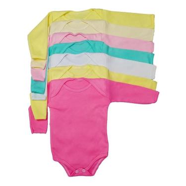 Imagem de Kit Roupa Bebê 10 Body Manga Longa Liso Suedine Atacado