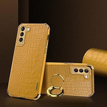 Imagem de Yepda Capa de Crocodilo Textura para Samsung Galaxy S21 Luxo Couro Capa Suporte de Anel de Rotação de 360 Graus Anti Impacto com Proteção de Câmera protetora à prova de choque 6.2 polegadas, Amarelo