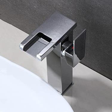 Imagem de Torneira de lavatório preto de luxo com torneira alta e curta para banheiro com alça única, fluxo de água fria e quente, led cromado alto, china