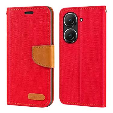 Imagem de Shantime Capa para Asus ZenFone 9, capa carteira de couro Oxford com capa traseira de TPU macio capa magnética flip para Asus ZenFone 10 (5,9 polegadas) vermelha