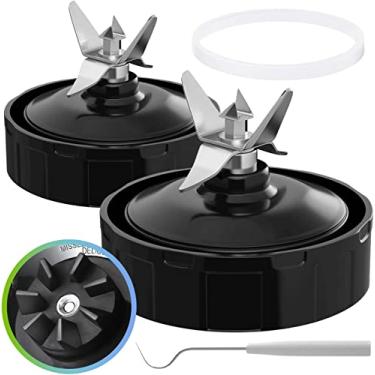 Imagem de (Pacote com 2) Peças de reposição para liquidificador Conjunto de lâmina extratora de 7 aletas com junta de borracha compatível com liquidificadores Nurti Ninja Auto iQ BL480 BL482 BL642 BL682 NN102