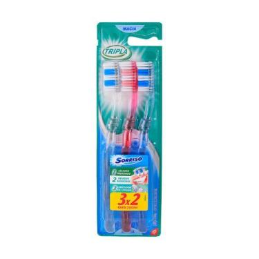 Imagem de Escova Dental Sorriso Triple 123 Macia Escudo Contra Cárie Limpeza Pro