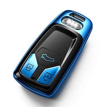 Imagem de Tukellen para Audi Key Fob, capa protetora especial de TPU macio compatível com Audi A4 Q7 Q5 TT A3 A6 SQ5 R8 S5 Smart Key (azul)