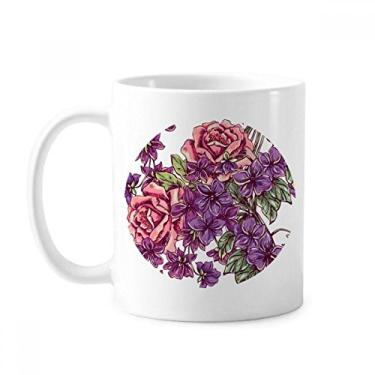 Imagem de Caneca de cerâmica com flor e folha azul e branca cerâmica para café e porcelana