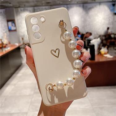 Imagem de Capa de telefone de pulseira de pérola para Samsung S22 Note 20 Ultra S21 Plus S20 FE A52 A72 A12 A42 A32 A51 A71 Glitter Love Capa de Silicone, Branco, Para A30S