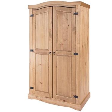 Imagem de PENSE DENTRO DA CAIXA Armário de Madeira Maciça com 2 Portas - Guarda-roupa com Cabideiro - Móvel em Estilo Colonial - Marrom Antique