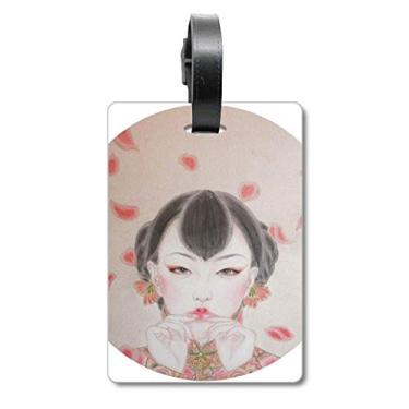 Imagem de Pintura de beleza tradicional chinesa vermelha para mala, etiqueta para cartão de bagagem