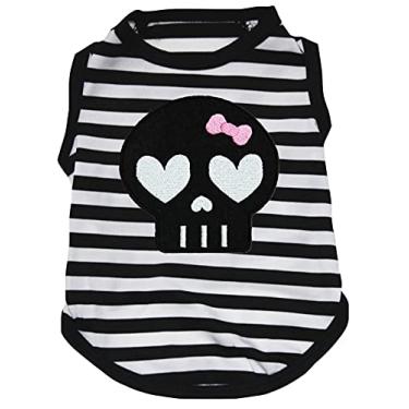 Imagem de Petitebella Camisa de cachorro listrada preta com rosto de caveira pretaPetitebella X-Large preto CCGT0096
