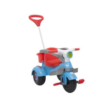 Motoca Infantil Triciclo Fast Azul com Empurrador e Proteção Pais