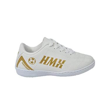 Imagem de Chuteira Infantil Futsal Tenis Premium Original HMX Haymax cor:Branco+Dourado;Tamanho:28