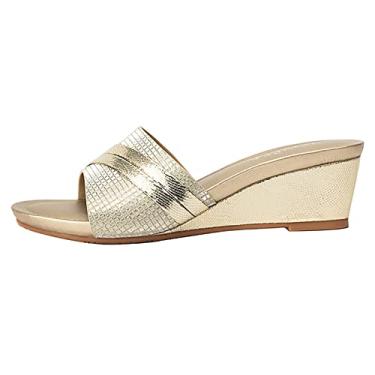 Imagem de Sandálias femininas de dedo aberto slides casual verão praia ao ar livre chinelo anabela casamento noiva sapatos femininos, ouro, 38 EU/7 EUA