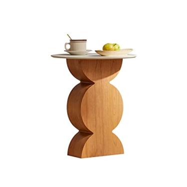 Imagem de Mesa lateral redonda moderna de ardósia de madeira pequena mesa de centro escritório sala de estar decoração mesa de canto quarto mesa de cabeceira mesa de centro para sala de estar