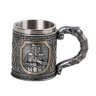 Imagem de Caneca de café colecionável em resina da PT Medieval Knight com interior de aço inoxidável removível