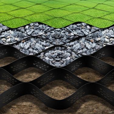 Imagem de Tmovjxv Grade de aterramento de cascalho de 3 x 10 metros quadrados, grade de estabilização de garagem de 5 cm de espessura, grade geográfica de 5 cm de espessura, sistema de grade de entrada de garagem para jardim, paisagismo, estacionamentos, inclinação, calçadas, inclinação