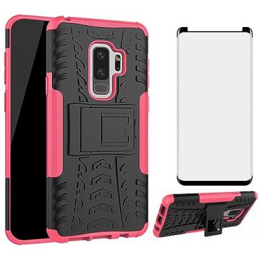 Imagem de Asuwish Capa de telefone para Samsung Galaxy S9 Plus com protetor de tela de vidro temperado e suporte fino híbrido resistente capa protetora resistente S9+ 9S 9+ S 9 9plus S9plus Kickstand mulheres homens rosa