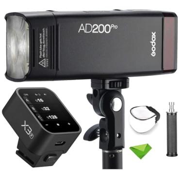 Imagem de GODOX AD200 Pro AD200Pro + X3-F Trigger, 200Ws 2.4G Flash Strobe, 1/8000 HSS, 500 flashes de potência total, 0,01-1,8s de reciclagem, bateria de 2900mAh, lâmpada nua/Speedlite Fresnel
