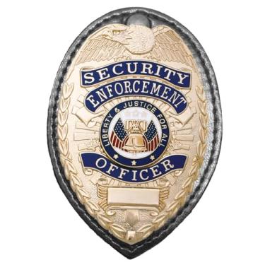 Imagem de RYNO GEAR Emblema de fantasia de oficial de segurança, esmaltado e banhado, design de pino, 9,5 cm, bolsa de escudo de latão de níquel (latão - couro), 2-1/4 x 3-1/8", Metal, Sem pedras preciosas