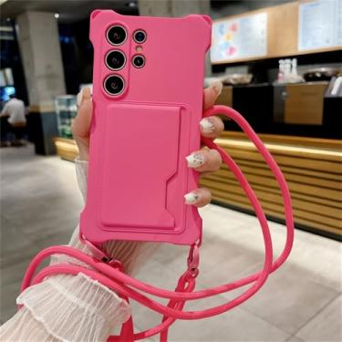 Imagem de Suporte para cartão líquido Crossbody Lanyard Strap Case para Samsung Galaxy S24 S23 FE Plus S22 Ultra A14 A34 A54 A53 A15 5G Capa, rosa vermelha, para Samsung S23