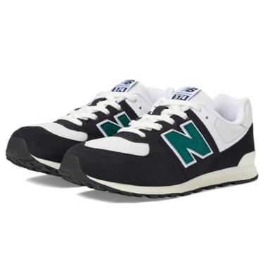 Imagem de New Balance Tênis infantil unissex 574 V1 Varsity Suede com cadarço, Preto/verde pântano, 4 Big Kid