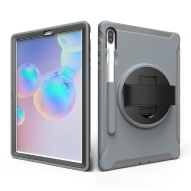 Imagem de Capa infantil segura à prova de choque PC + TPU Combo alça de mão com suporte para tablet Samsung Galaxy Tab S6 10,5 polegadas 2019 SM T860 T865 (cinza)